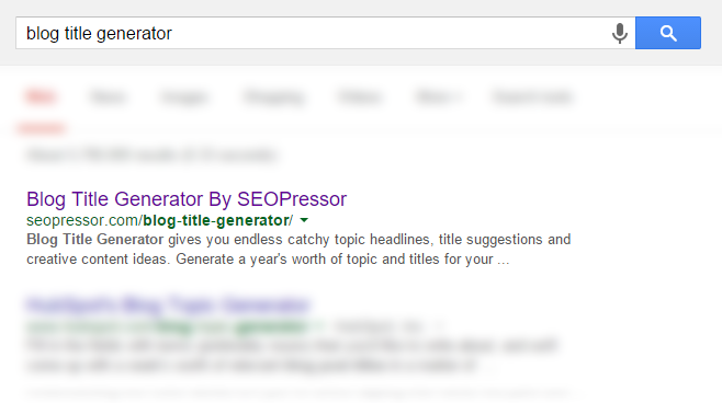 Blog title generator search result screenshot