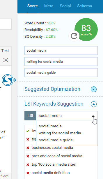 You can also get LSI keyword suggestion for 3 focus keywords at the same time.