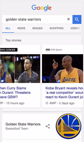 AMP-based results are displayed over the search results in the quick read carousel.