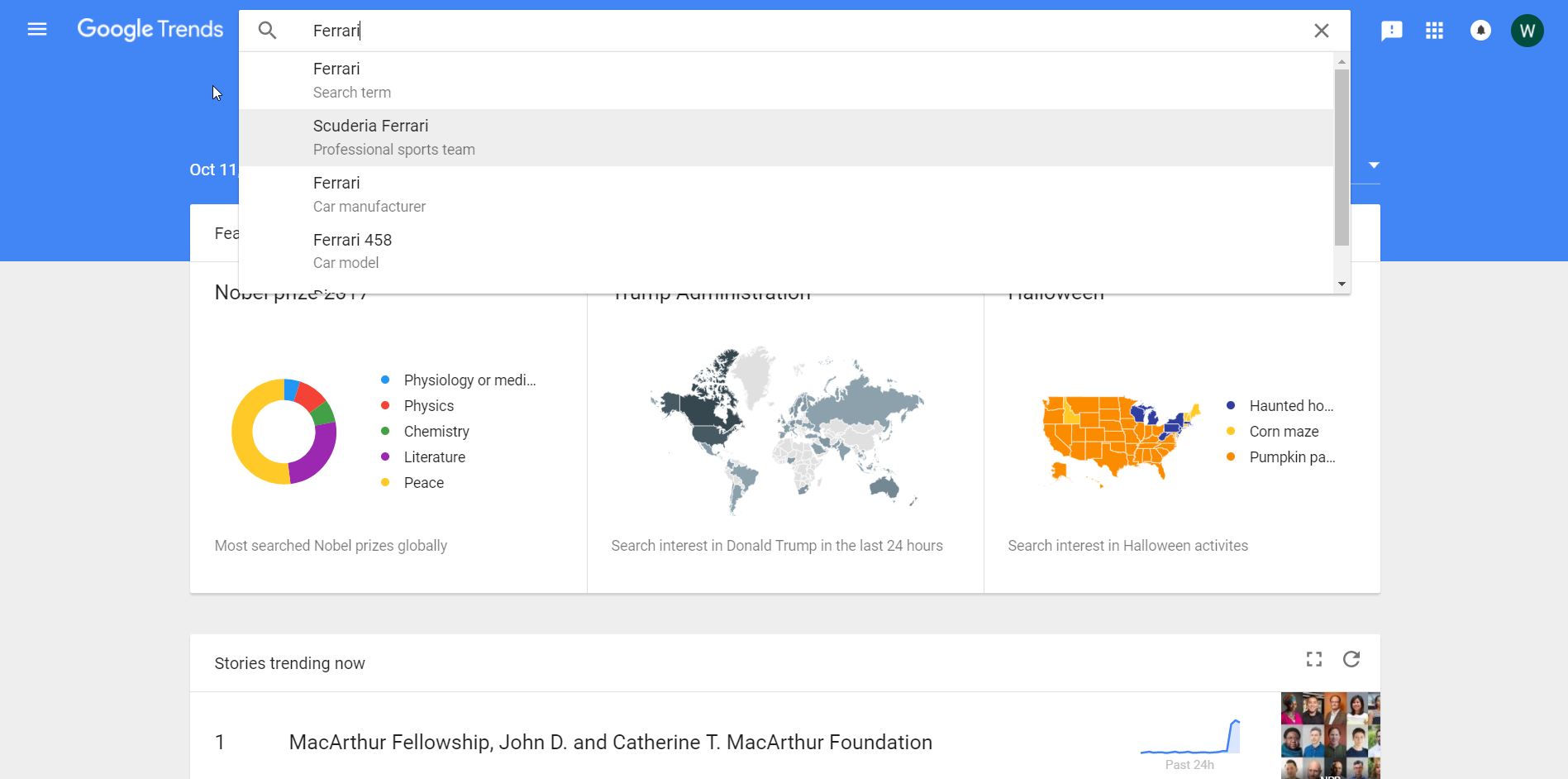 Google Trends Landing Page