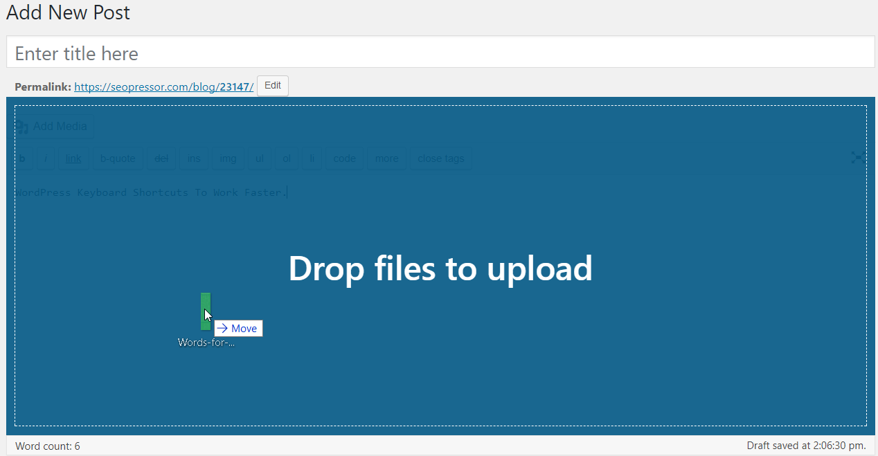 Picture of WordPress Drop Image into Post