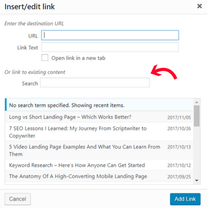 Picture of Insert/Edit Links in WordPress Shorcuts 