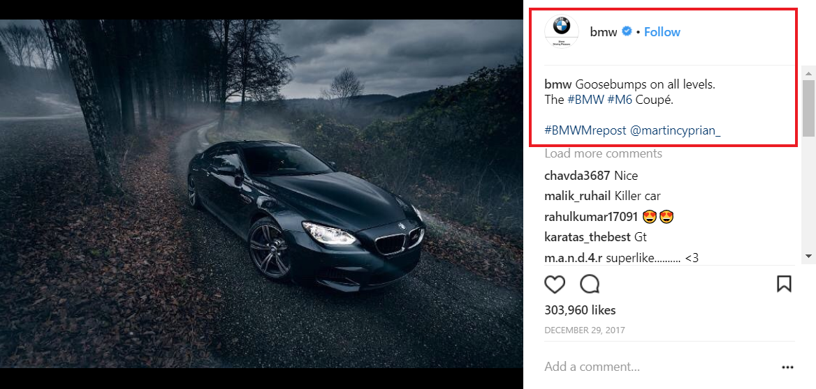 BMW Instagram post