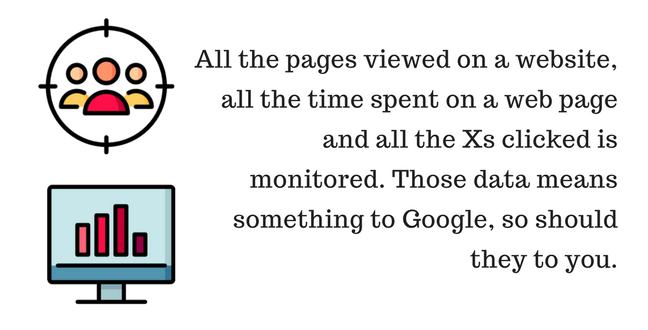 Google Analytics - All the pages viewed on a website, all the time spent on a web page and all the Xs clicked is monitored. Those data means something to Google, so should they to you.