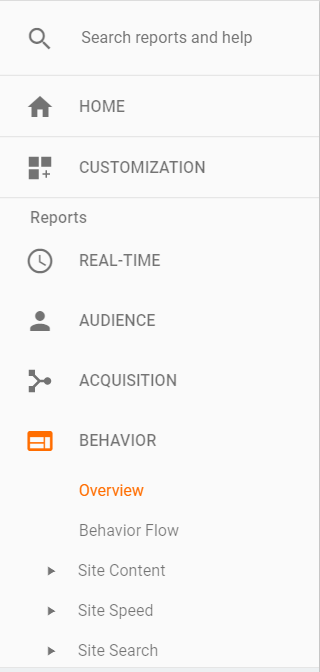 google analytics behavior side bar