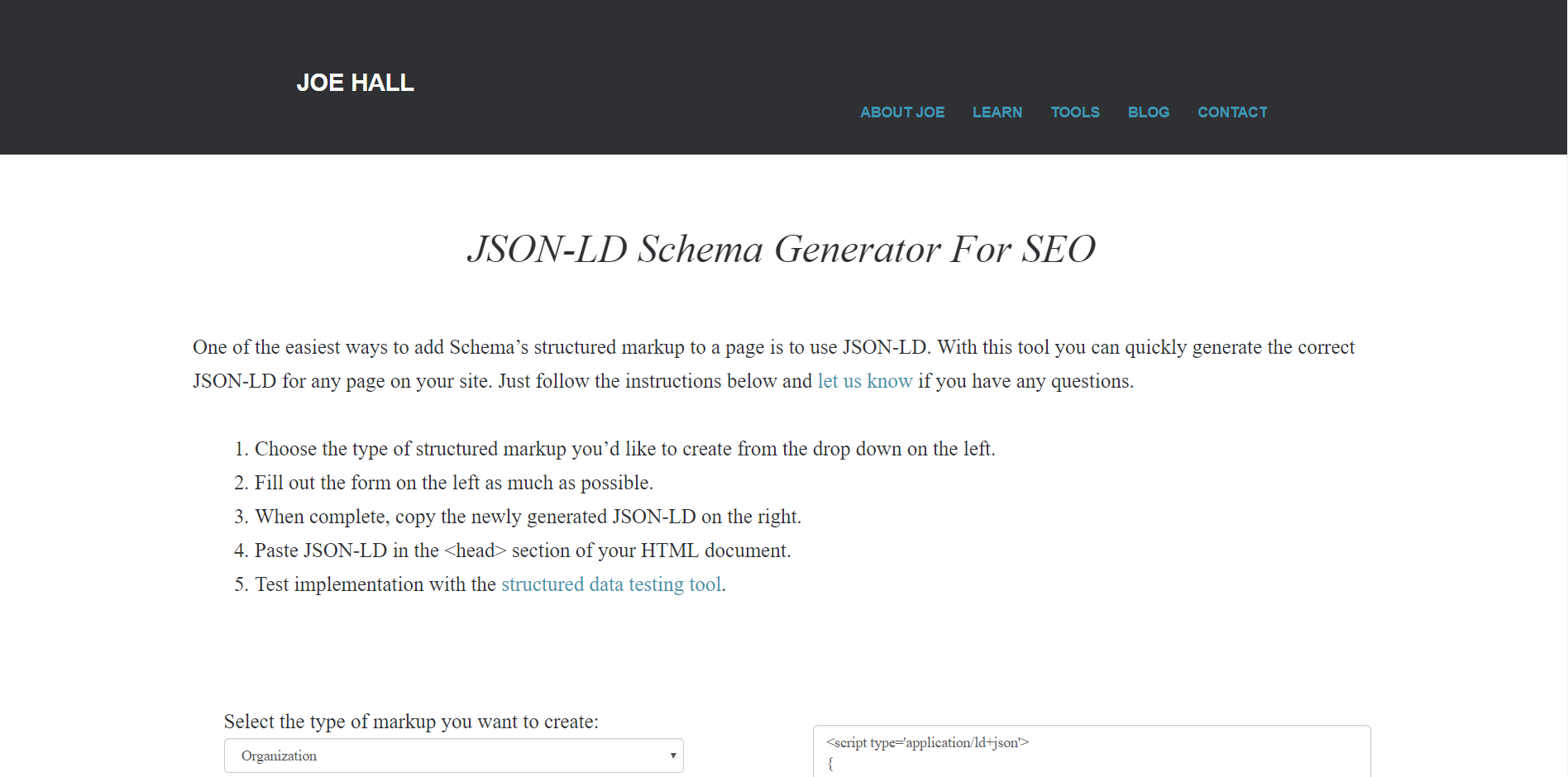 Joe Hall’s JSON-LD Schema Generator For SEO