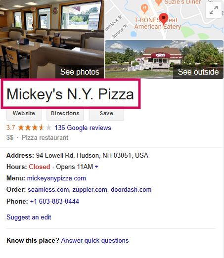 exemple pizza google