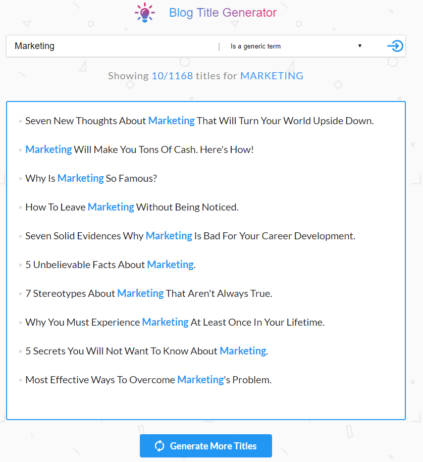 Blog Title Generator results