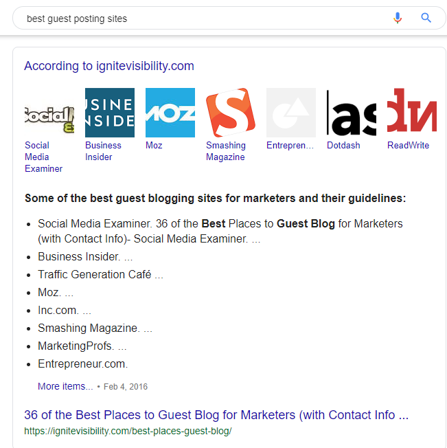 best guest posting sites featured snippets