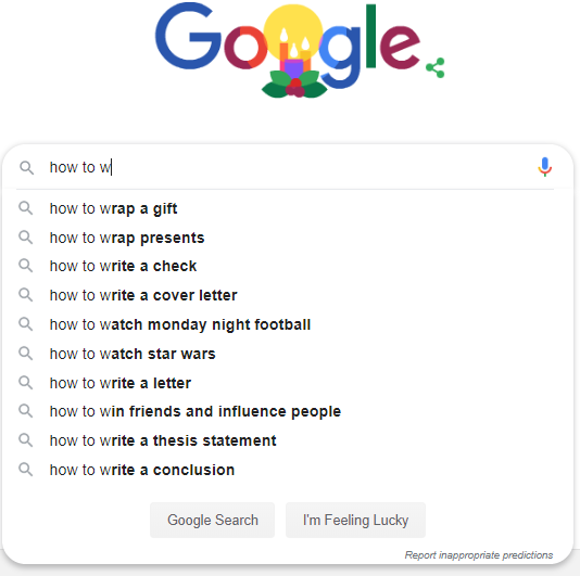 Screenshot of Google Autocomplete suggestions