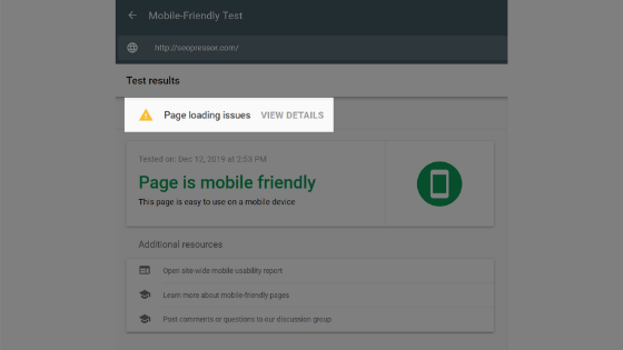 Screenshot of Google's mobile friendly text UI