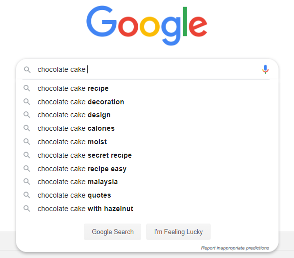 Google Autocomplete - Chocolate Cake