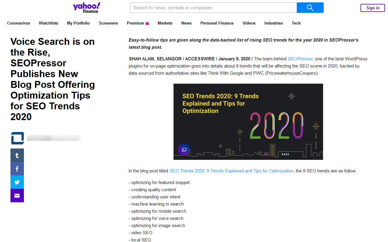 example of press release on yahoo finance distributed through marketersmedia