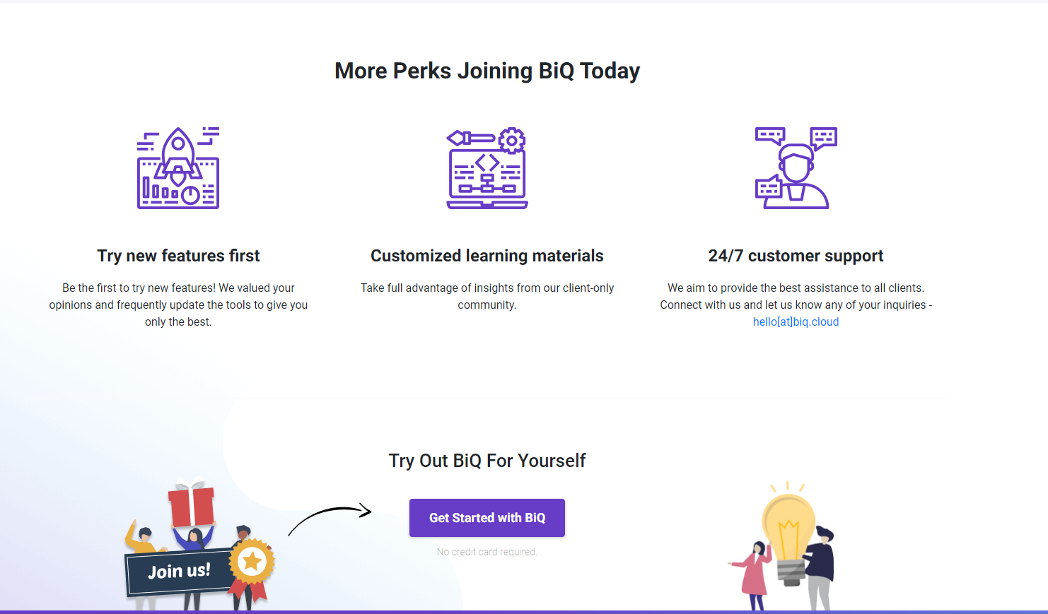 BIQ Landing page CTA