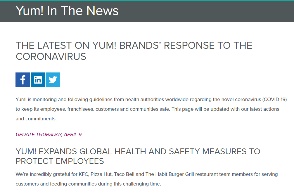 Brands response to coronavirus